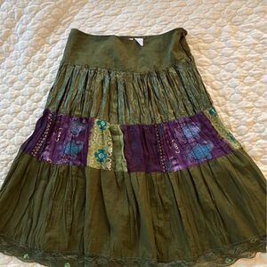 Vintage Y2K Women's Tiered Color Block Mifi Skirt S Fairy Grunge Boho Festival